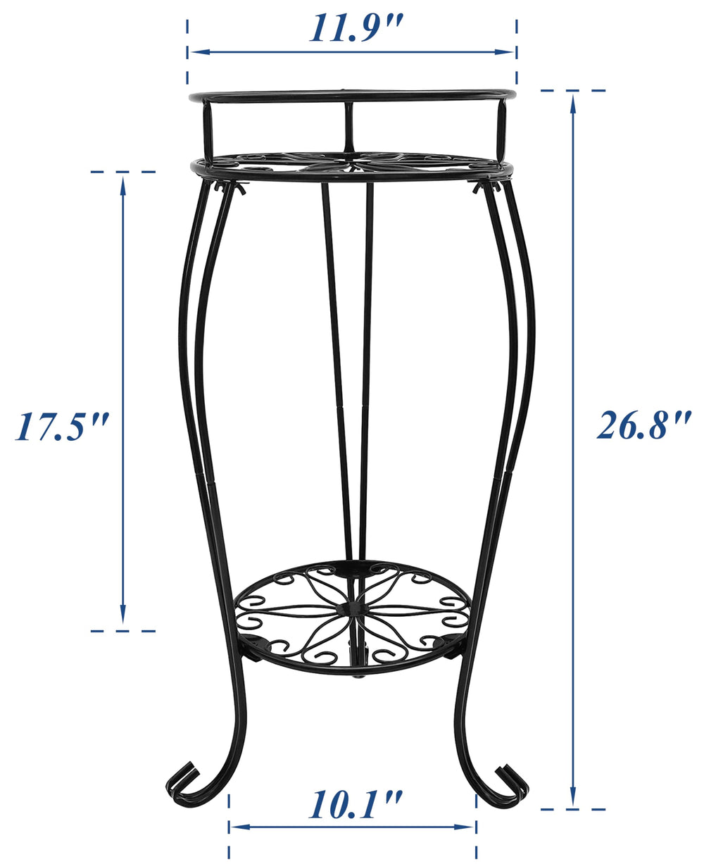C CASIMR 2 Tier Plant Stand top view showing round frames, Black