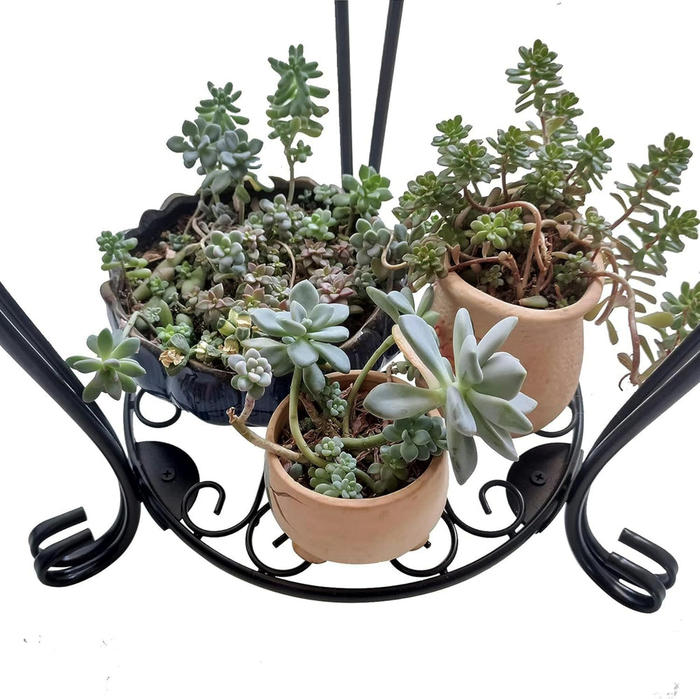 C CASIMR 2 Tier Plant Stand with decorative plants, Black