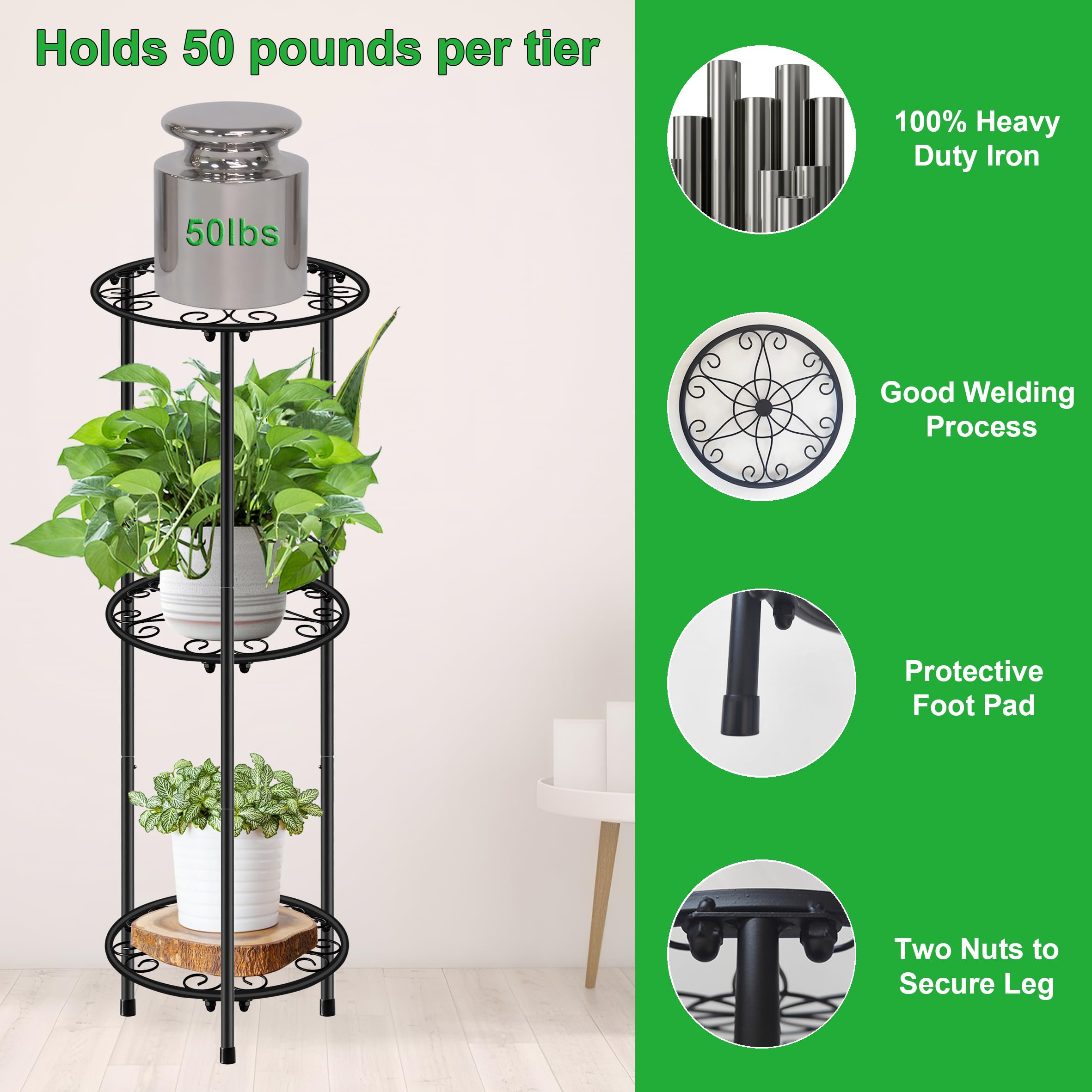 C CASIMR 3 tier plant stand side view showcasing flower pattern