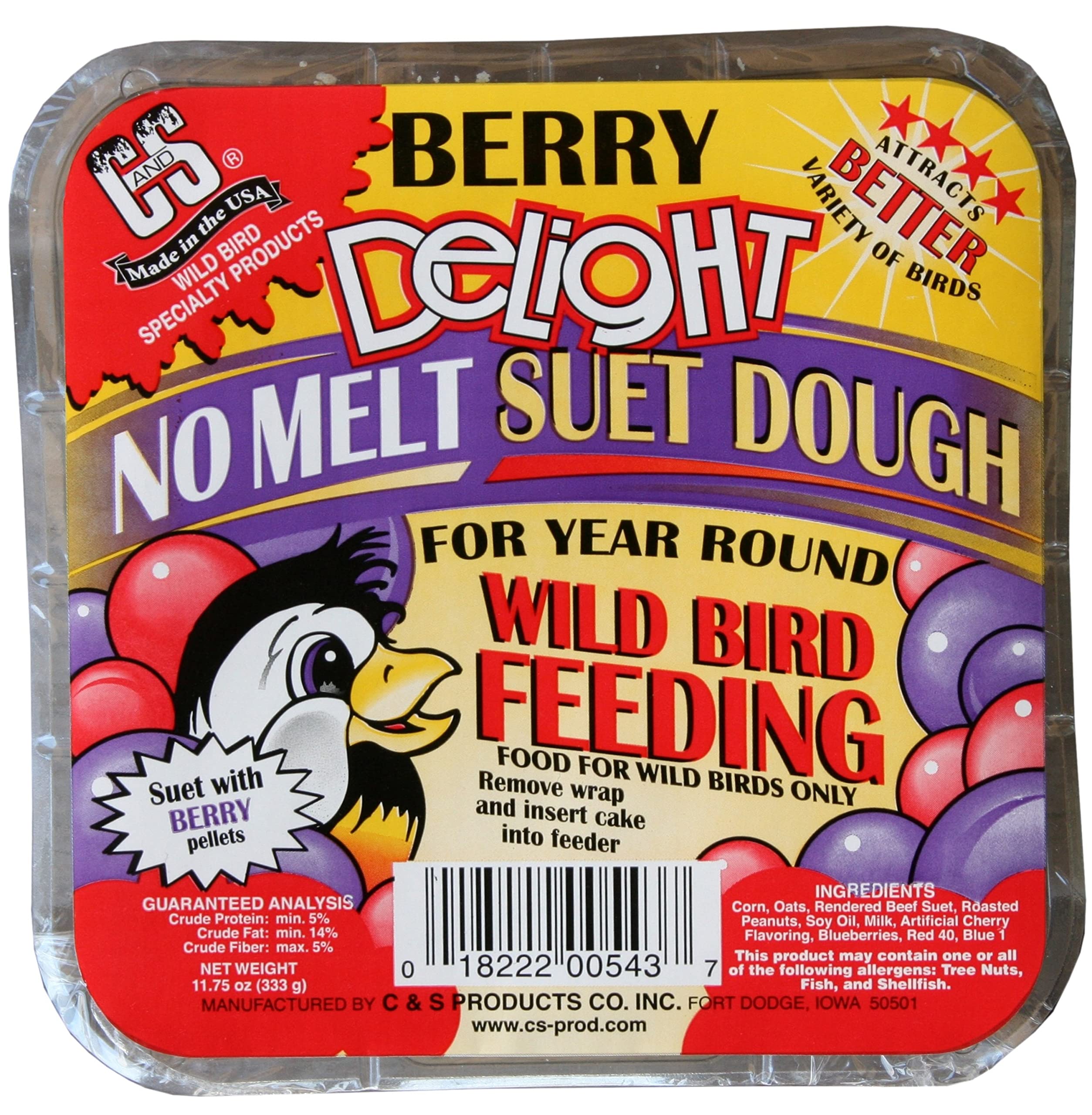C&S Berry Delight No Melt Suet Dough 11.75 oz front view