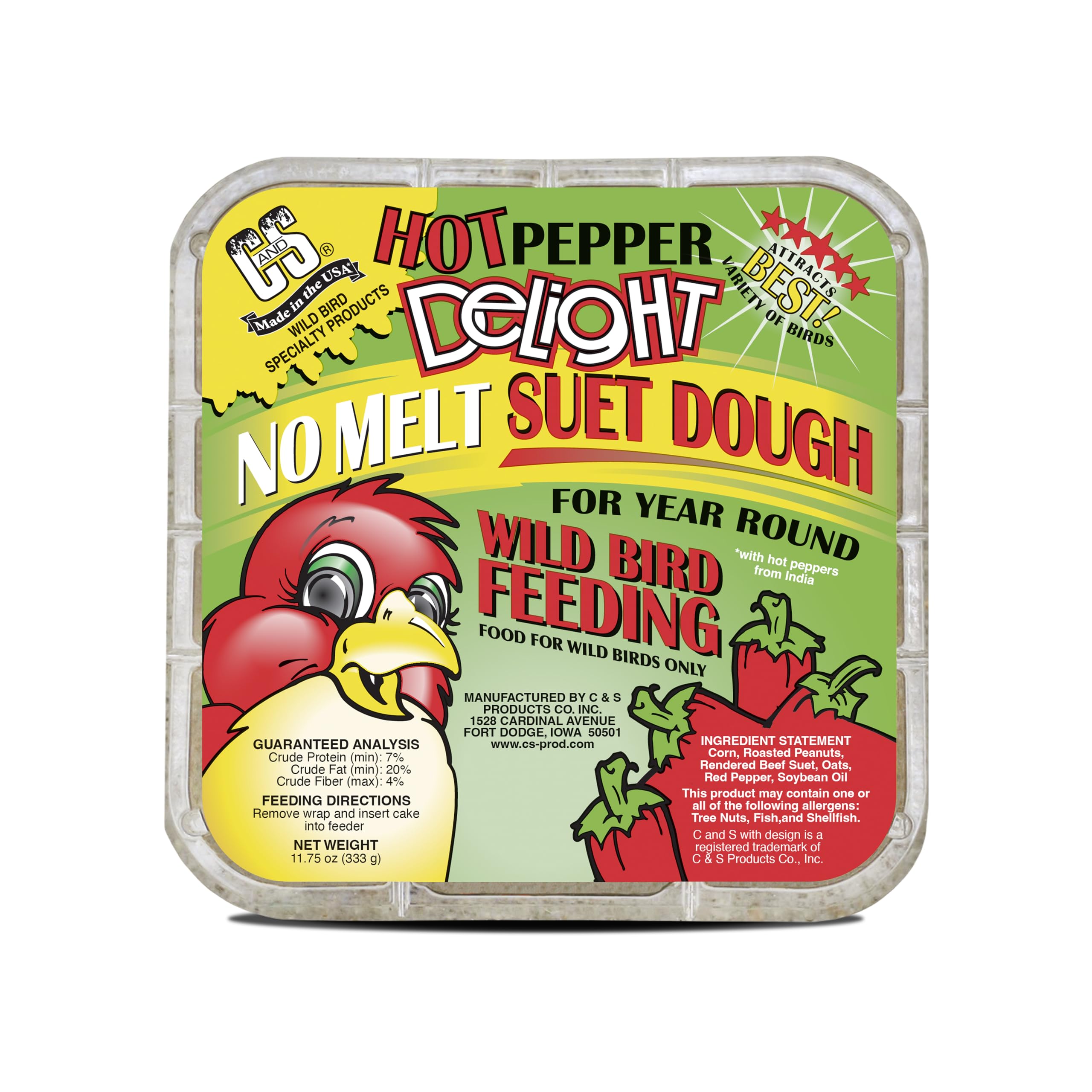 C&S Hot Pepper Delight No Melt Suet Dough in a suet feeder