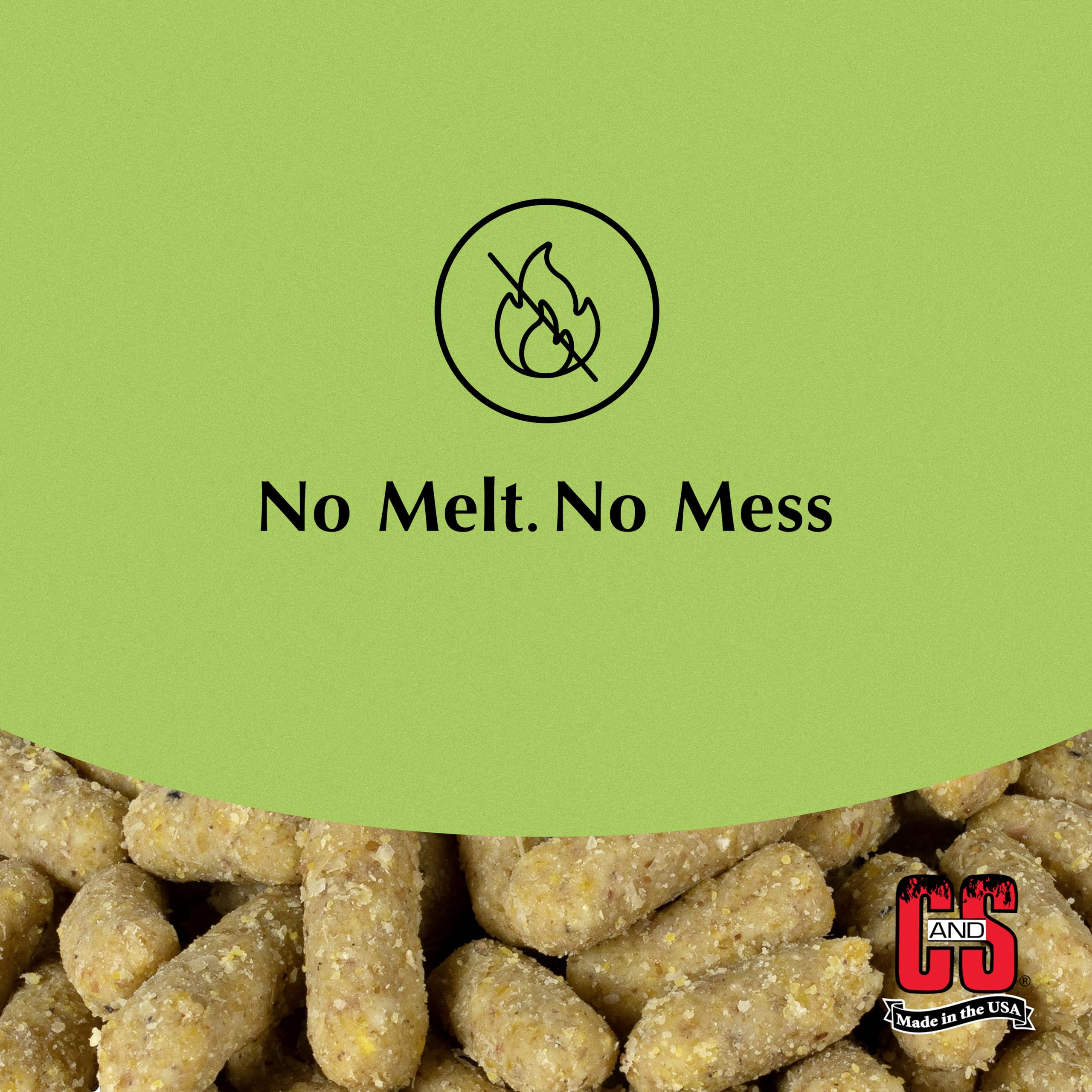 C&S Mealworm Suet Nuggets in a garden setting with flowers