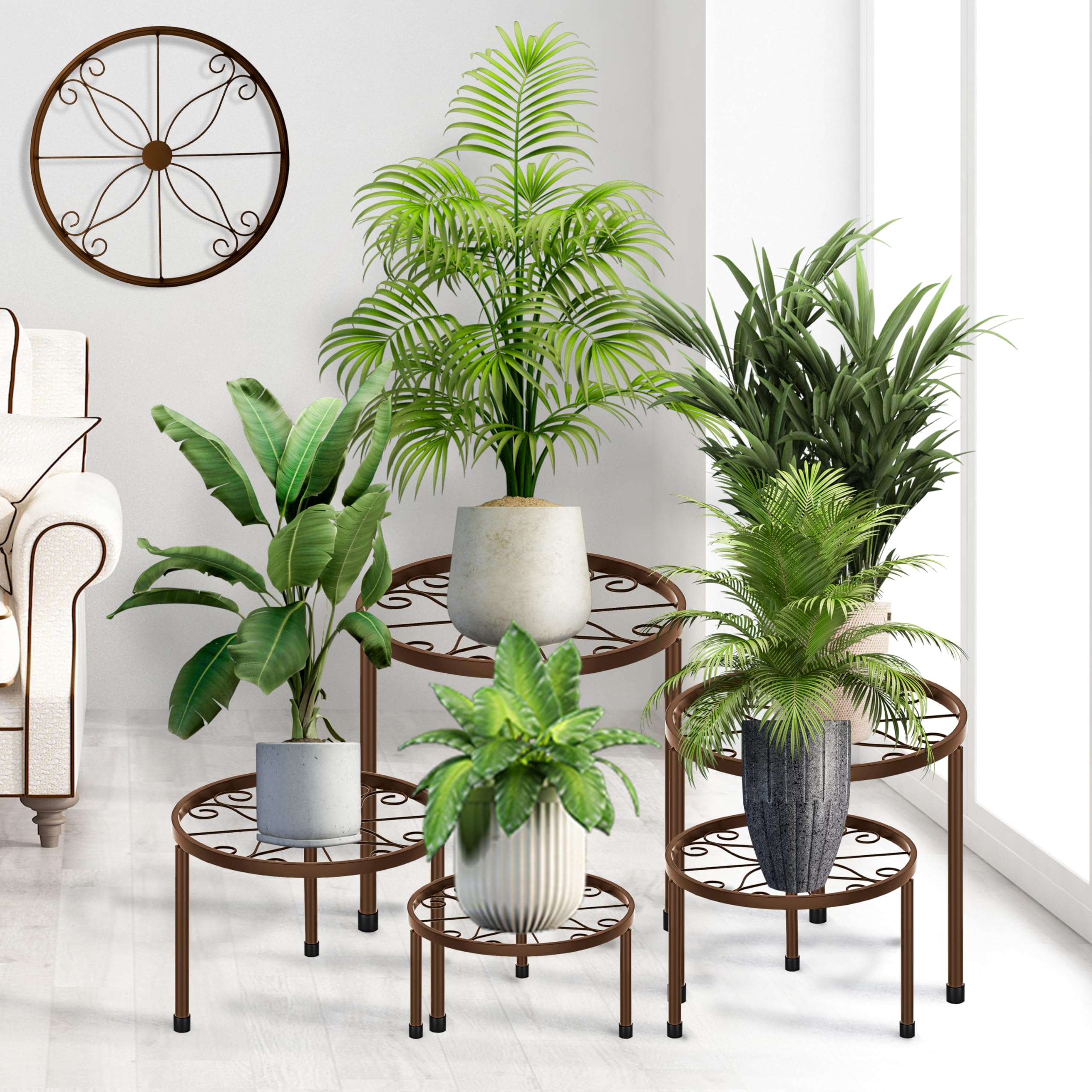 CADANI 5-Pack Metal Plant Stands in Bronze front view