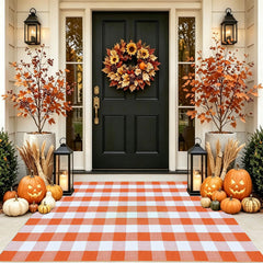 CAINANEL 4'x6' outdoor rug in orange buffalo plaid front view