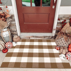 CAINANEL Buffalo Check Outdoor Rug front view in coffee and white