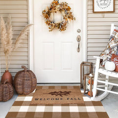 CAINANEL Buffalo Check Outdoor Rug side view showing texture