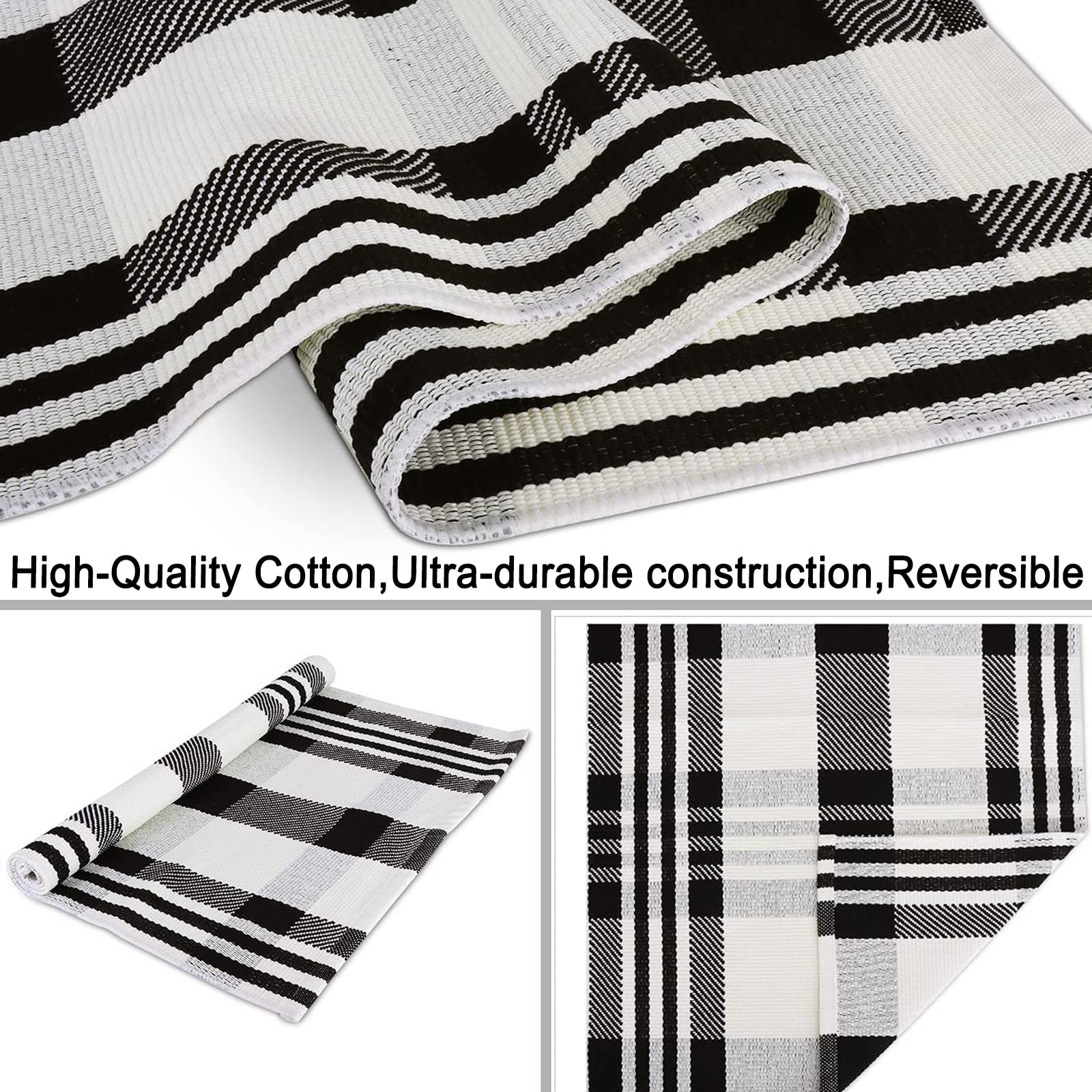 CAINANEL Buffalo Plaid Outdoor Rug in a garden setting
