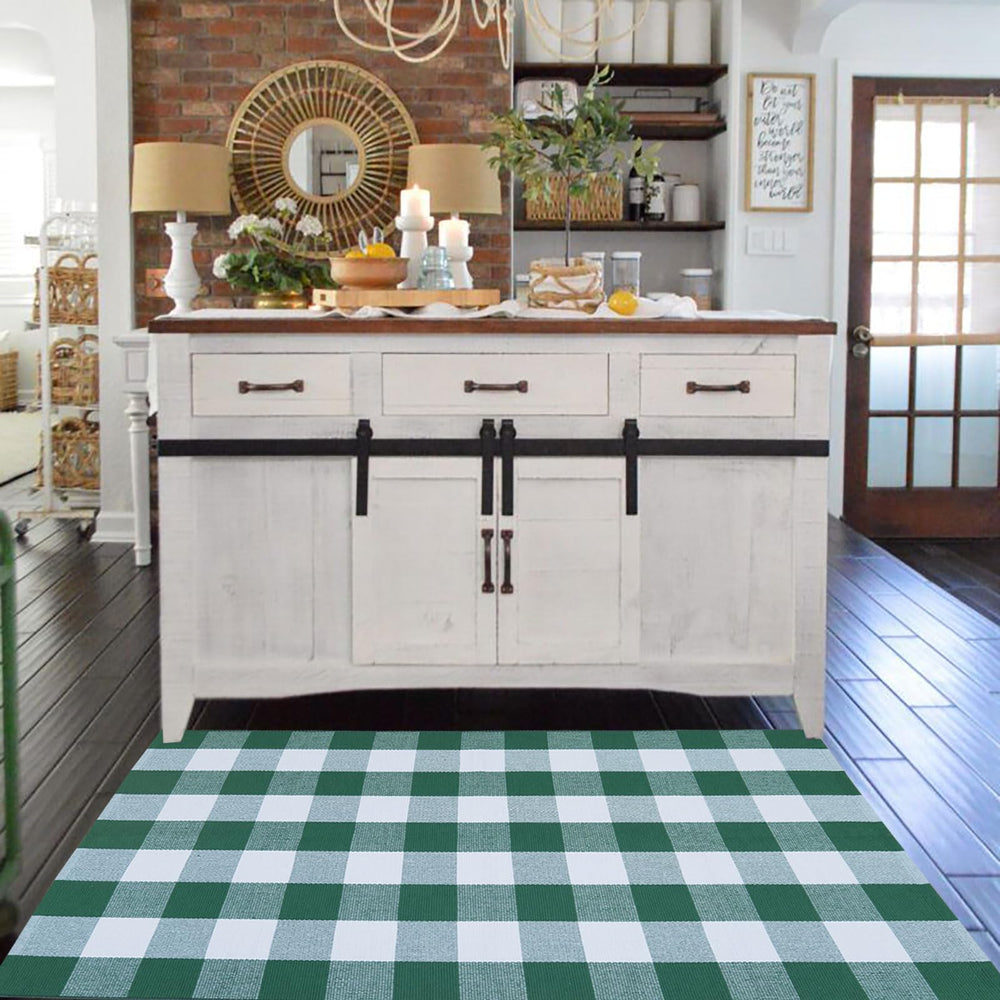 CAINANEL Buffalo Plaid Rug in outdoor decor