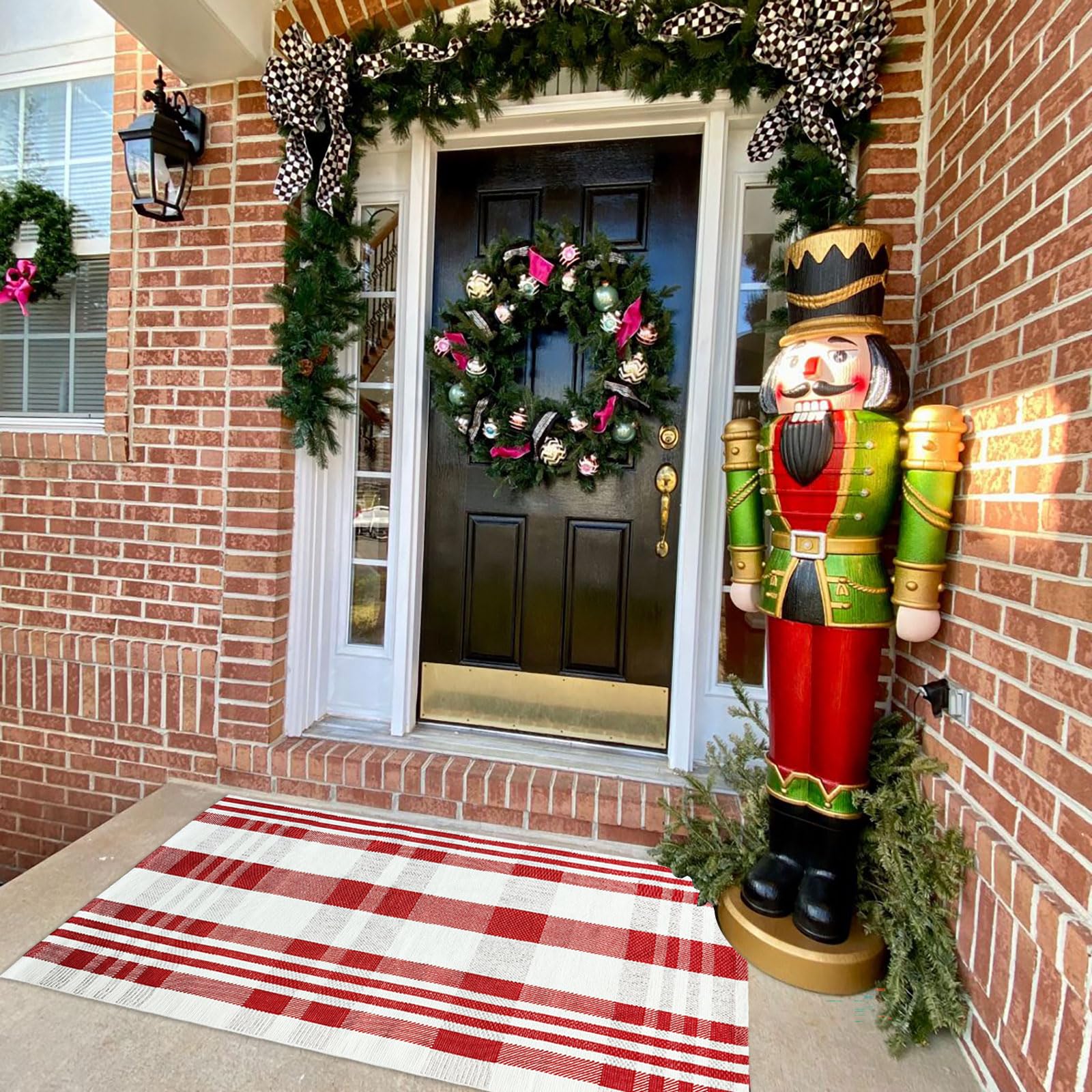 CAINANEL Christmas Door Mat layered with welcome mat