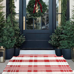 CAINANEL Christmas Door Mat red and white plaid front view