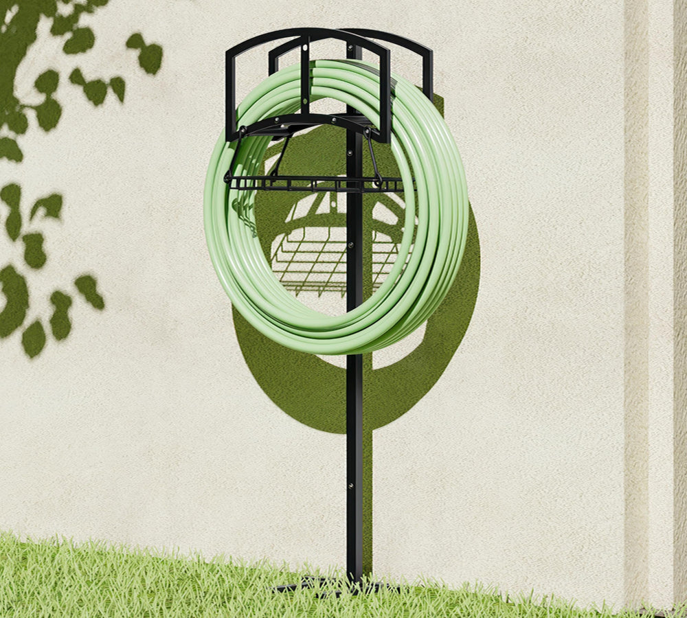 CALIDOLA Garden Hose Holder front view with hose attached