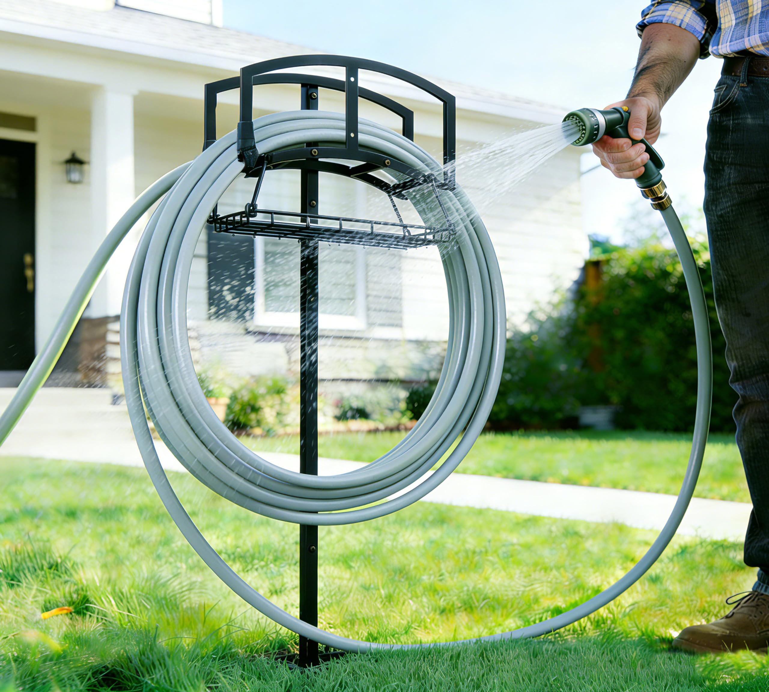 CALIDOLA Garden Hose Holder placed in a garden setting
