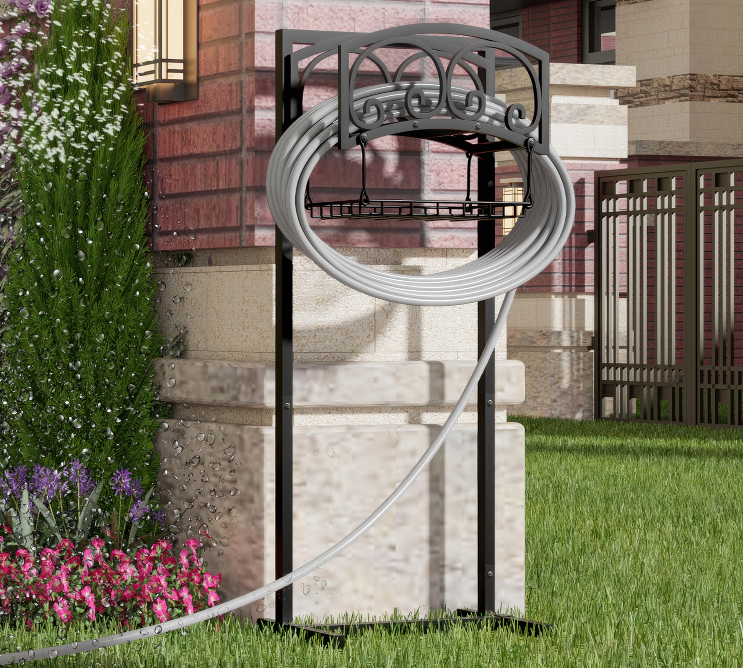 CALIDOLA Garden Hose Holder with integrated storage basket