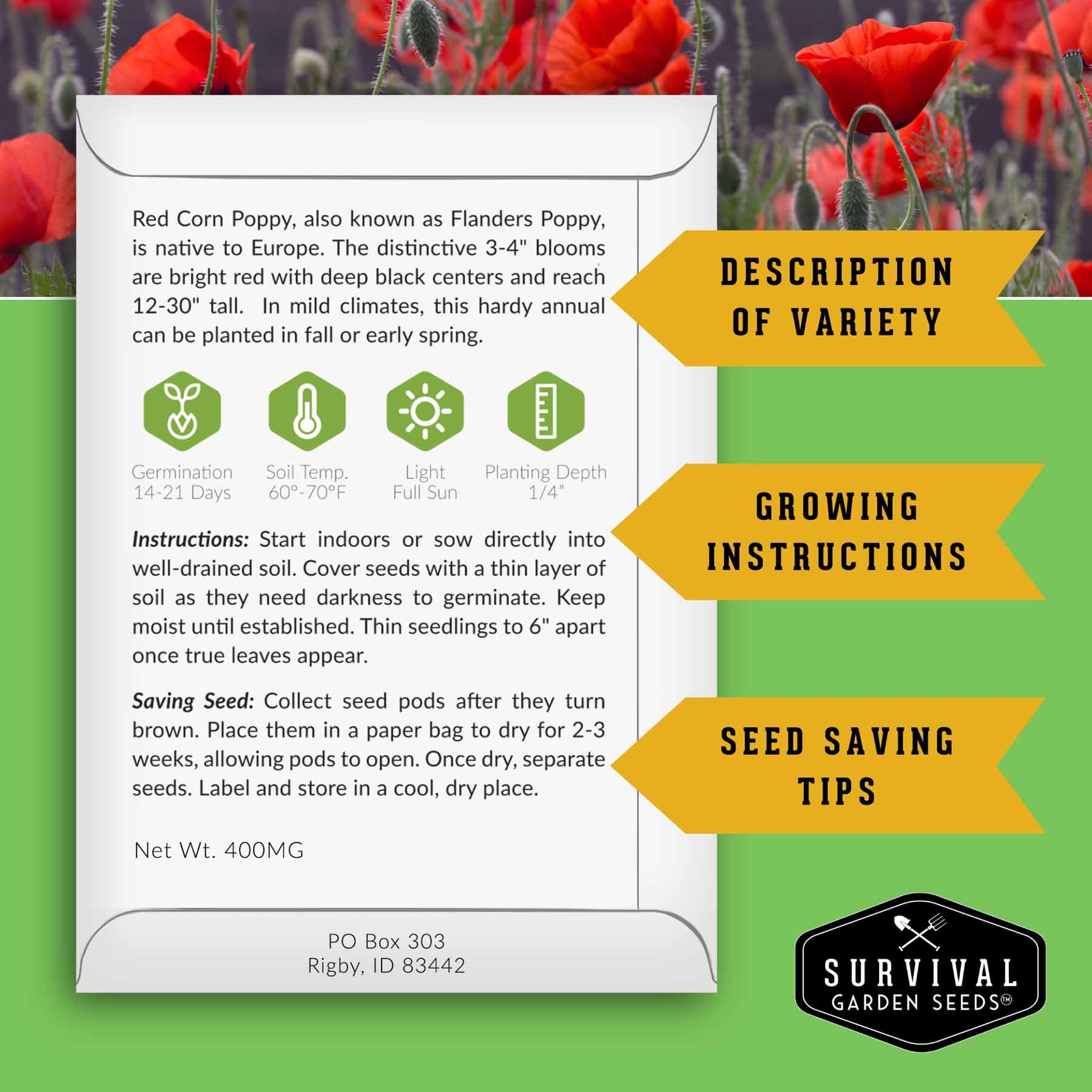 California poppy variety seeds in a beautiful paper packet