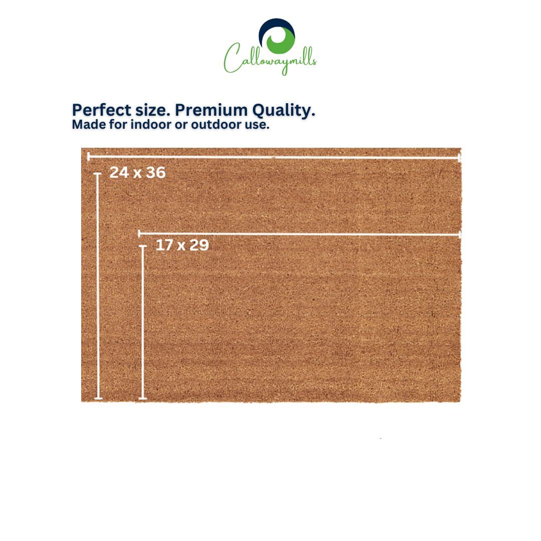 Calloway Mills Floral Hello Doormat dimensions displayed on a ruler