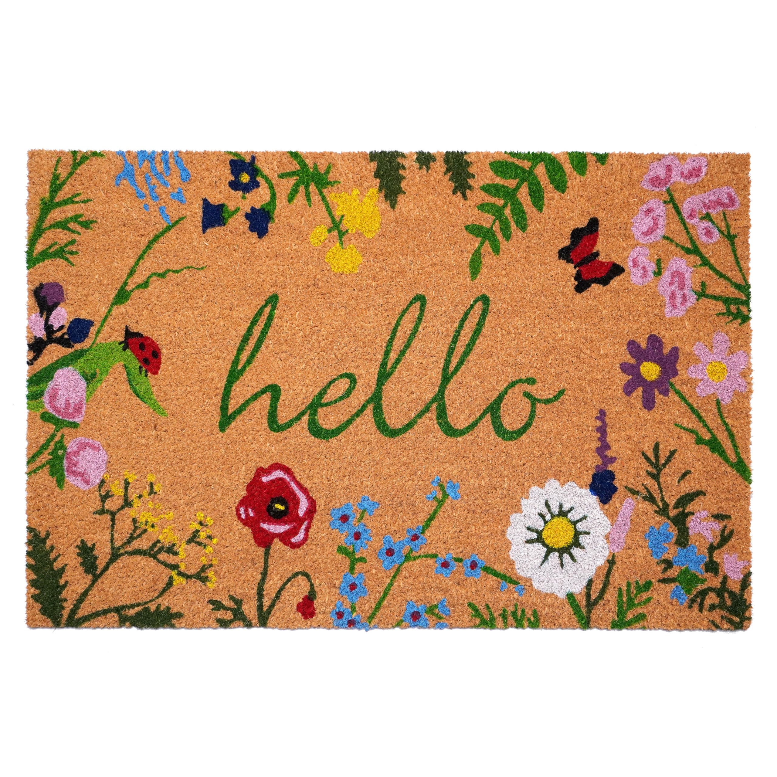 Calloway Mills Floral Hello Doormat front view, multicolor design