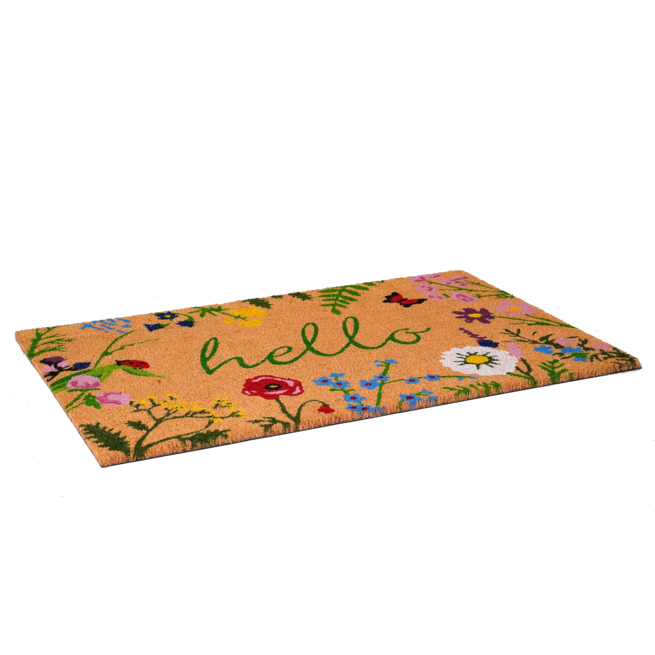 Calloway Mills Floral Hello Doormat on porch entrance