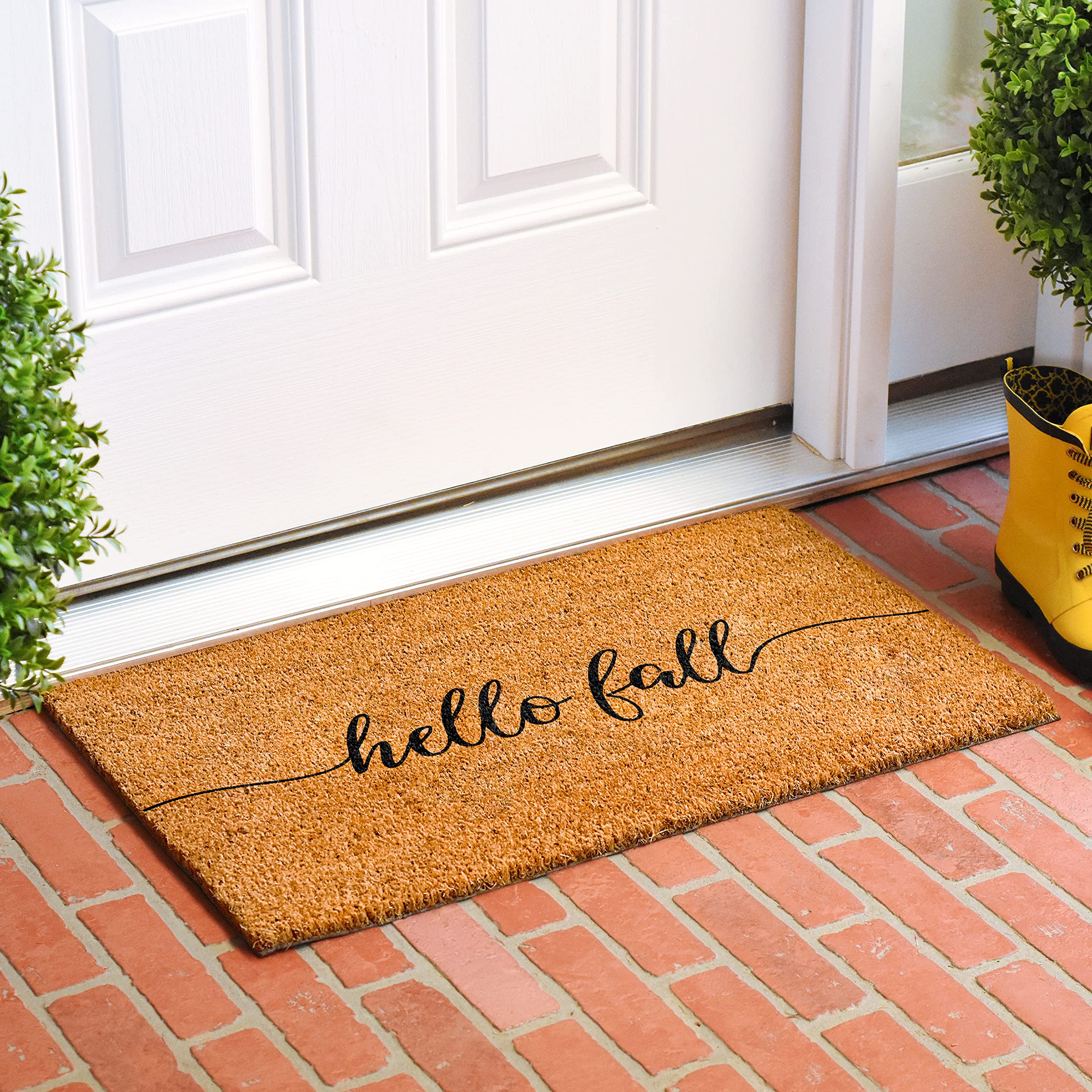 Calloway Mills Hello Fall Doormat in outdoor setting