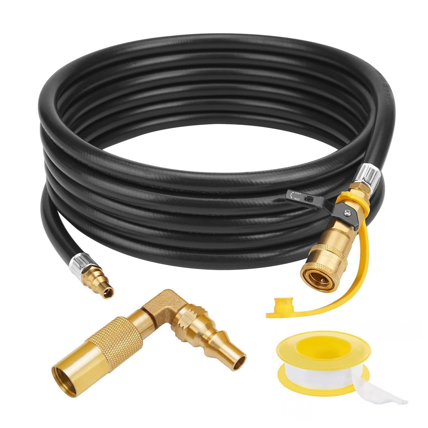 CALPOSE 15FT RV Quick Connect Hose front view with brass fittings