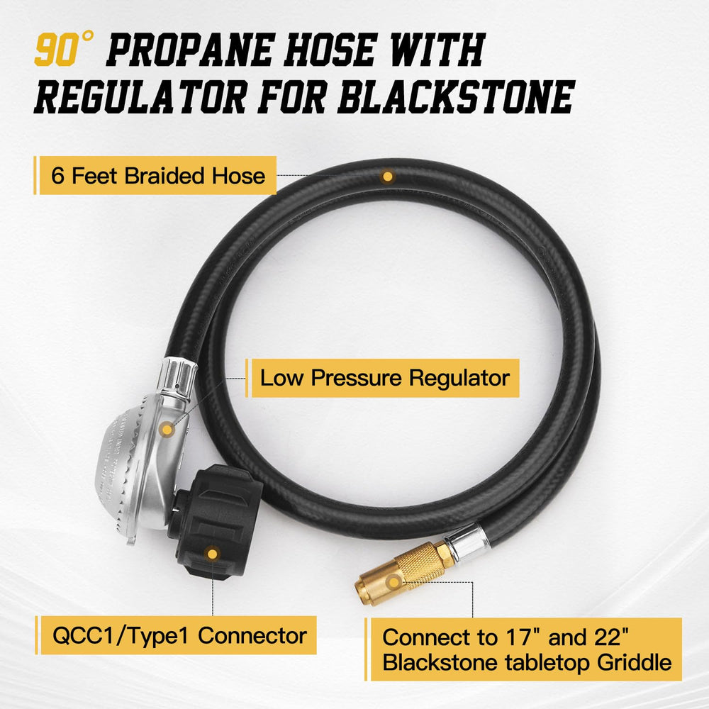 CALPOSE 6FT Propane Adapter Hose connected to Blackstone griddle