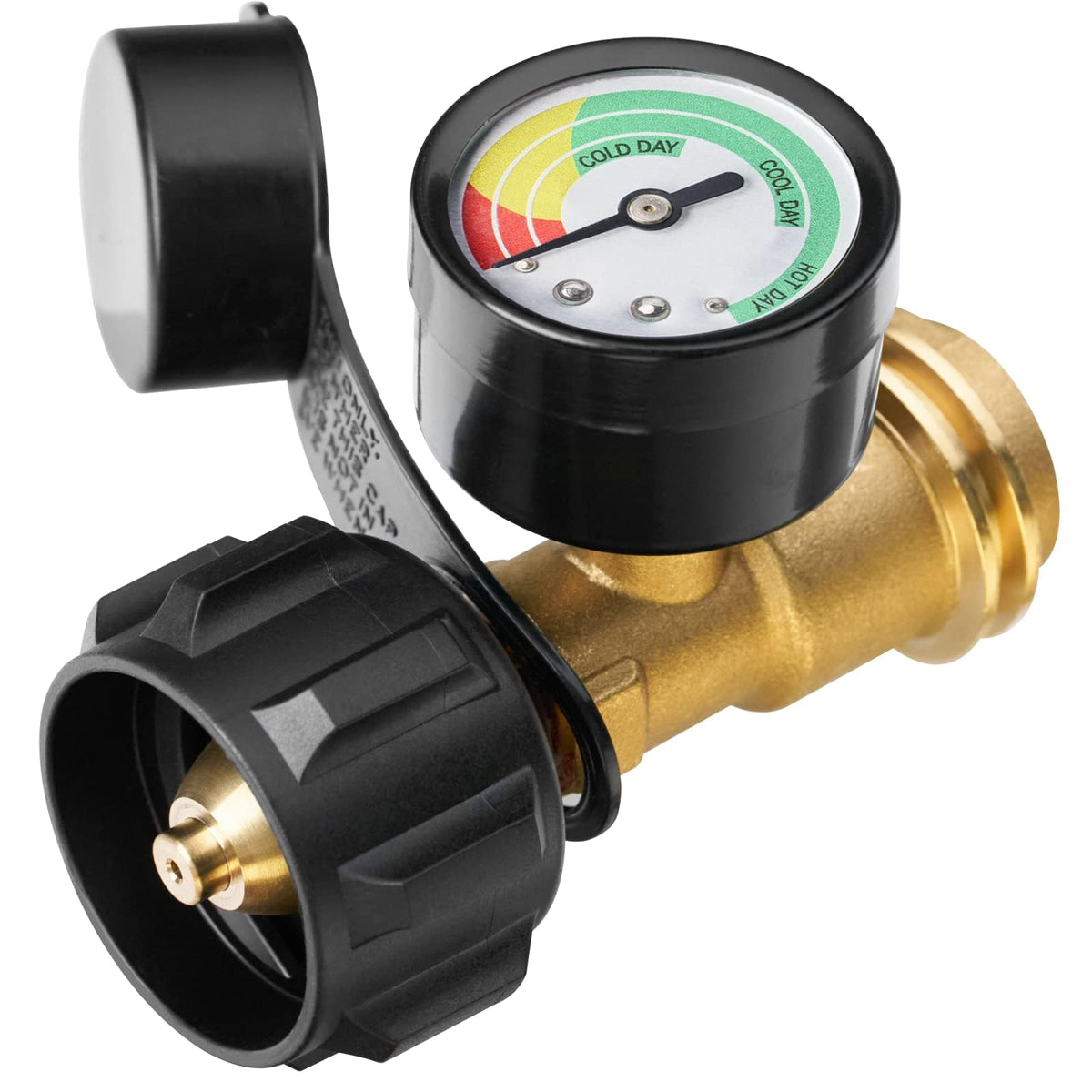 CALPOSE propane tank gauge front view with colour-coded indicators