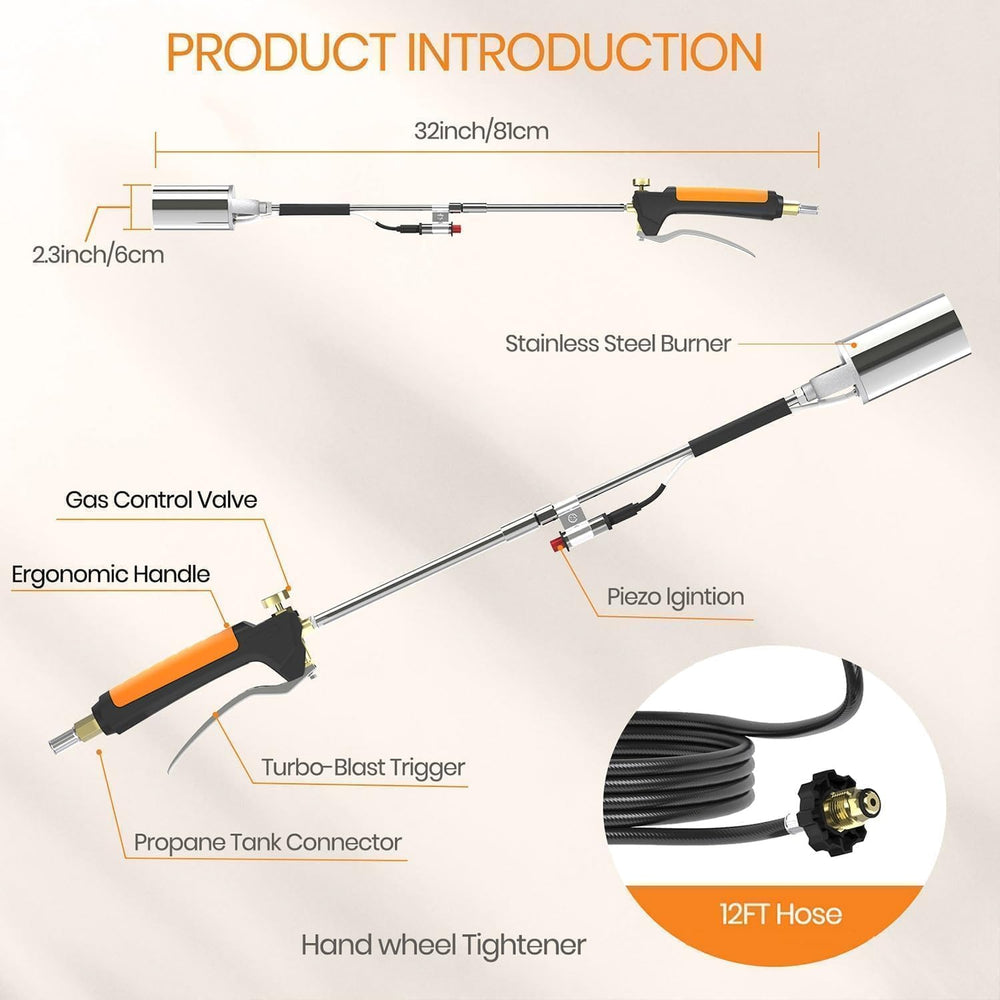 CALPOSE Propane Torch Weed Burner with flames lit for demonstration