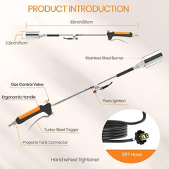 CALPOSE Propane Torch Weed Burner with flames lit for demonstration