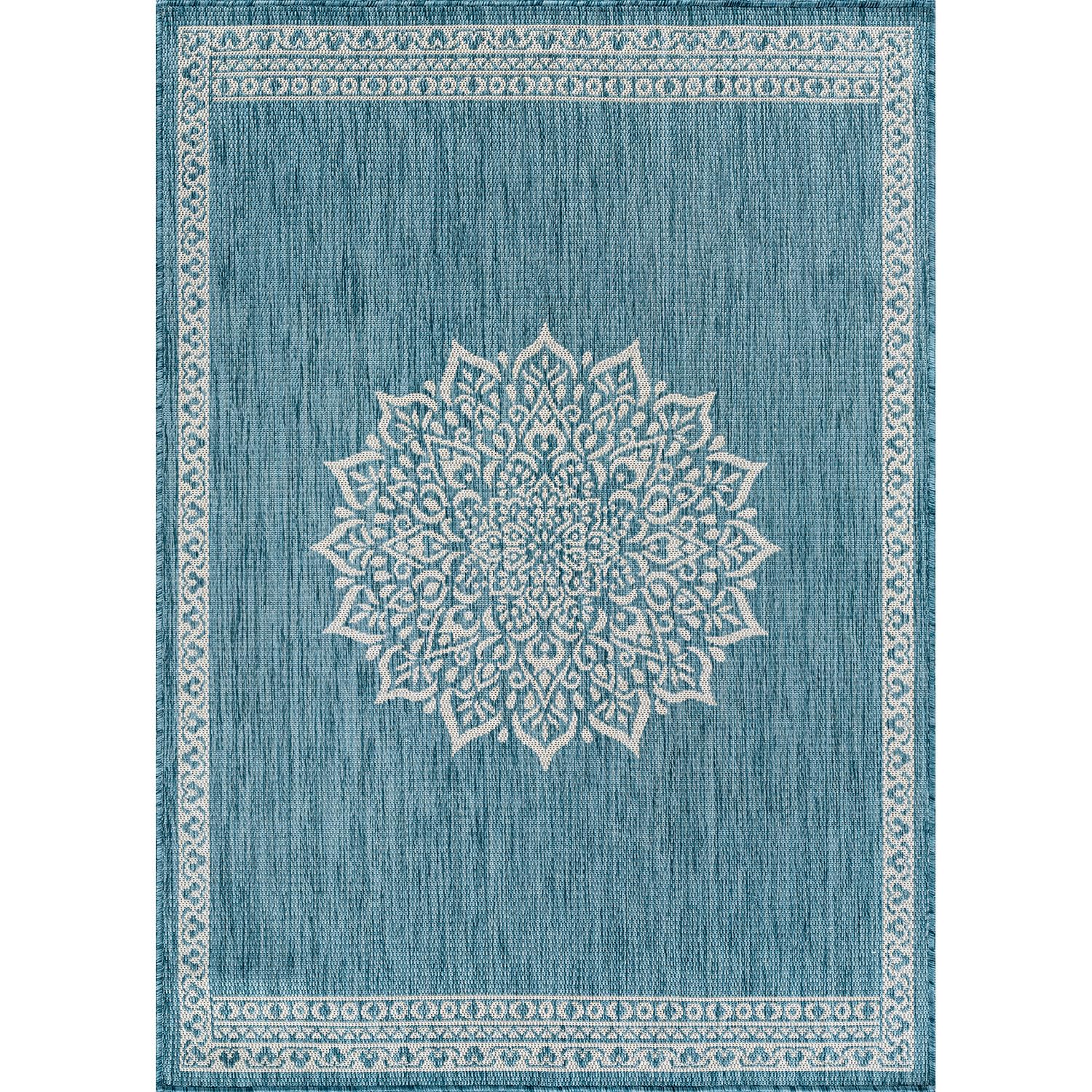 CAMILSON Outdoor Rug 6x9 Medallion Aqua detail close-up