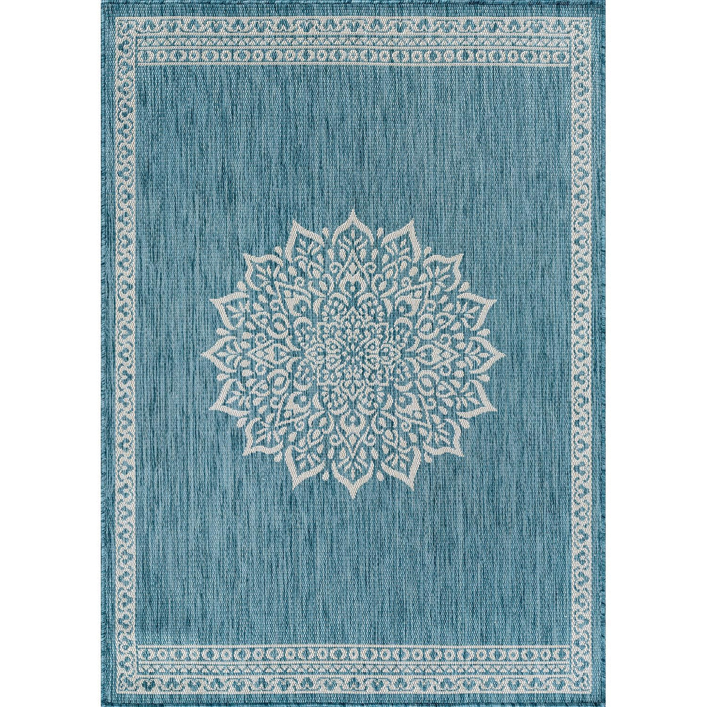 CAMILSON Outdoor Rug 6x9 Medallion Aqua detail close-up