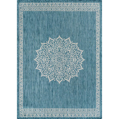 CAMILSON Outdoor Rug 6x9 Medallion Aqua detail close-up