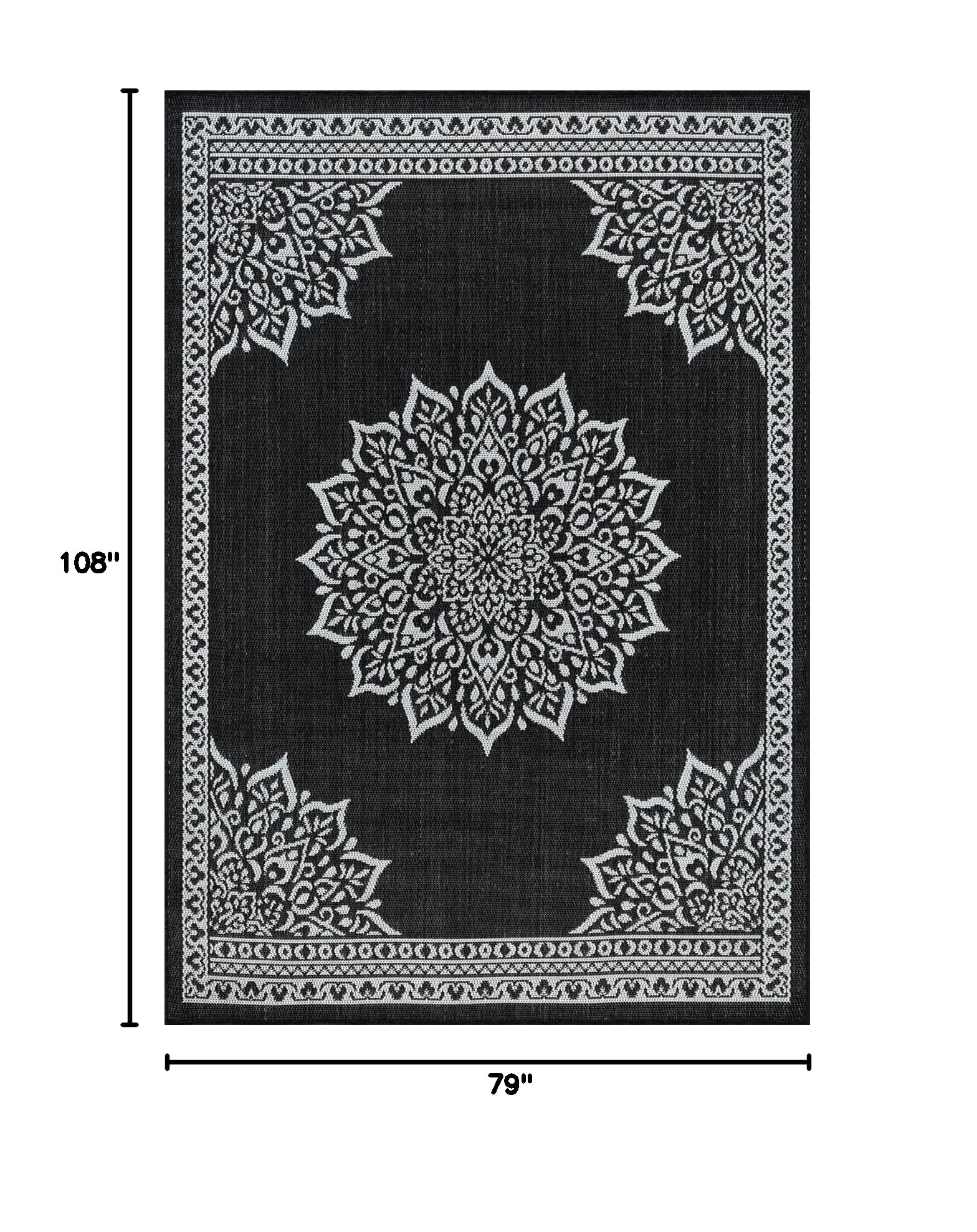 CAMILSON Outdoor Rug 6x9 Medallion Black side view