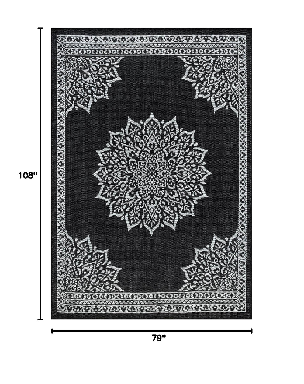 CAMILSON Outdoor Rug 6x9 Medallion Black side view