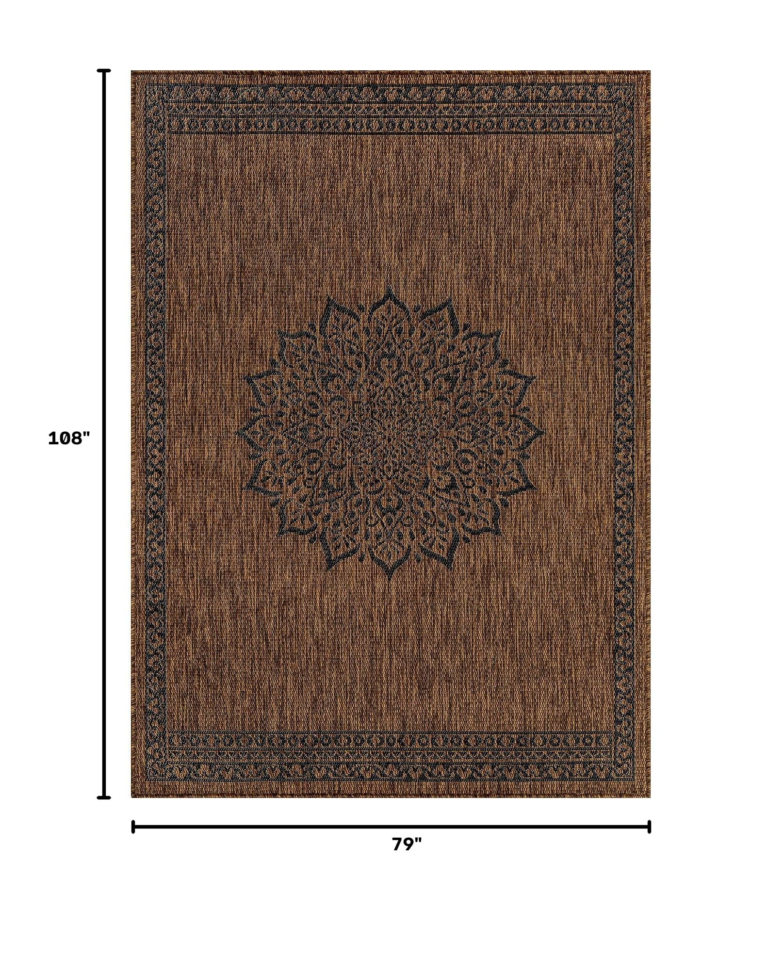 CAMILSON Outdoor Rug 6x9 Medallion Gold on patio
