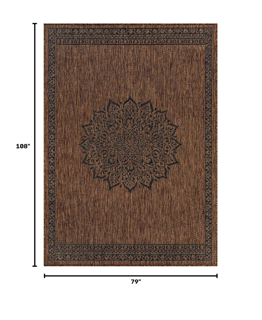 CAMILSON Outdoor Rug 6x9 Medallion Gold on patio
