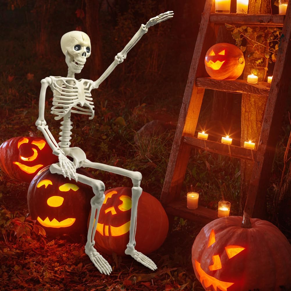 CAMIRUS Halloween Skeleton positioned in a haunted house