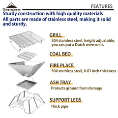 Camping Moon fire pit grill cooking grate detail