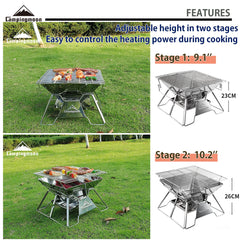 Camping Moon Portable Fire Pit Grill with food cooking
