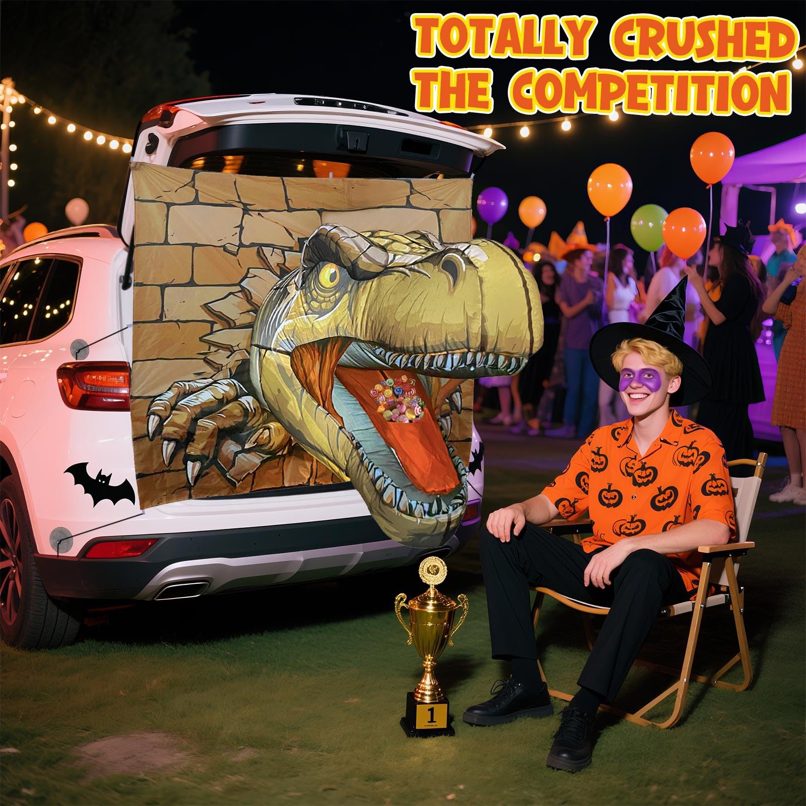 Candy pocket feature of the T-Rex Halloween decoration