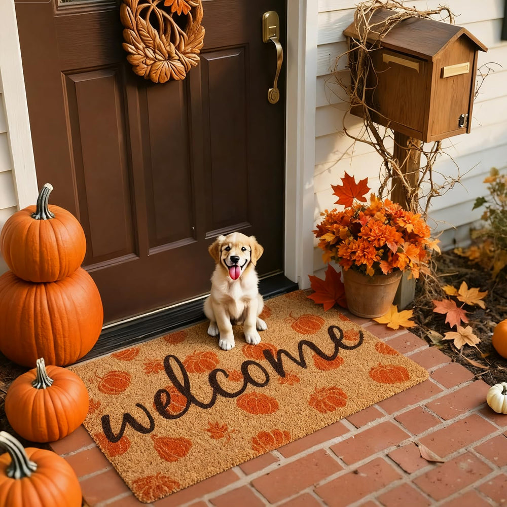CandyHome Fall Door Mat placed at a front porch