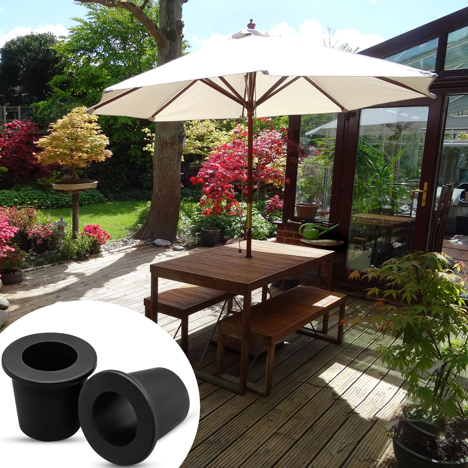 CANIPHA umbrella hole ring in use at a garden setting