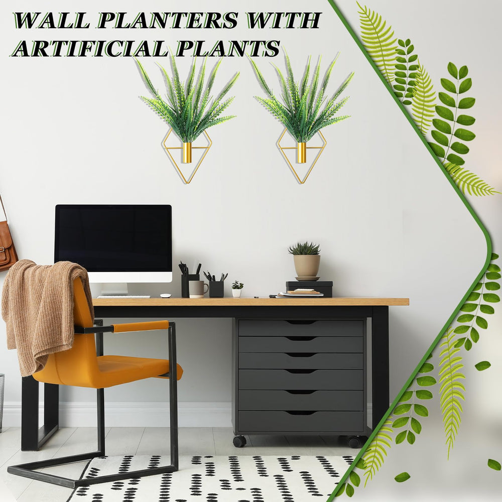 Canlierr gold wall planters with vibrant artificial Boston ferns