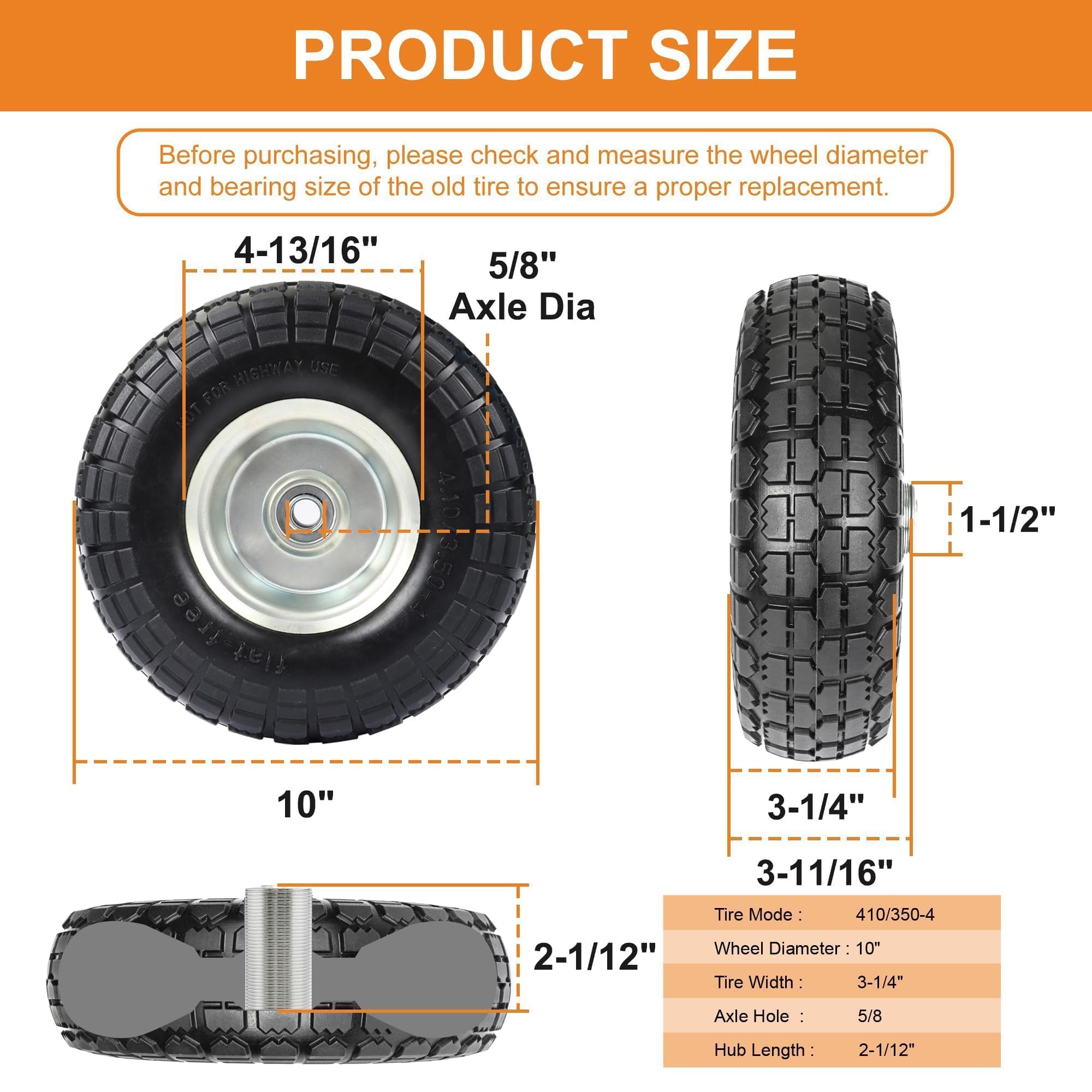 CANWUPON 10 inch solid tire side view showing steel rim