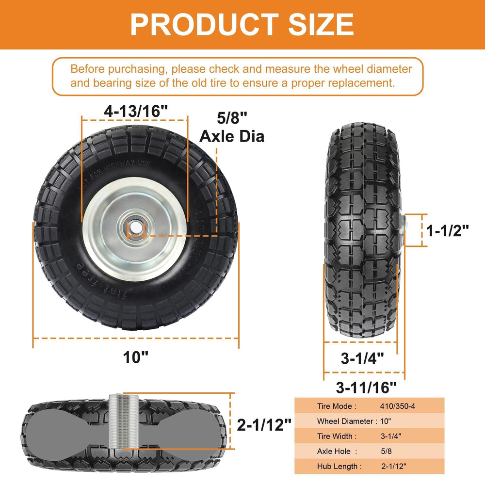 CANWUPON 10 inch solid tire side view showing steel rim