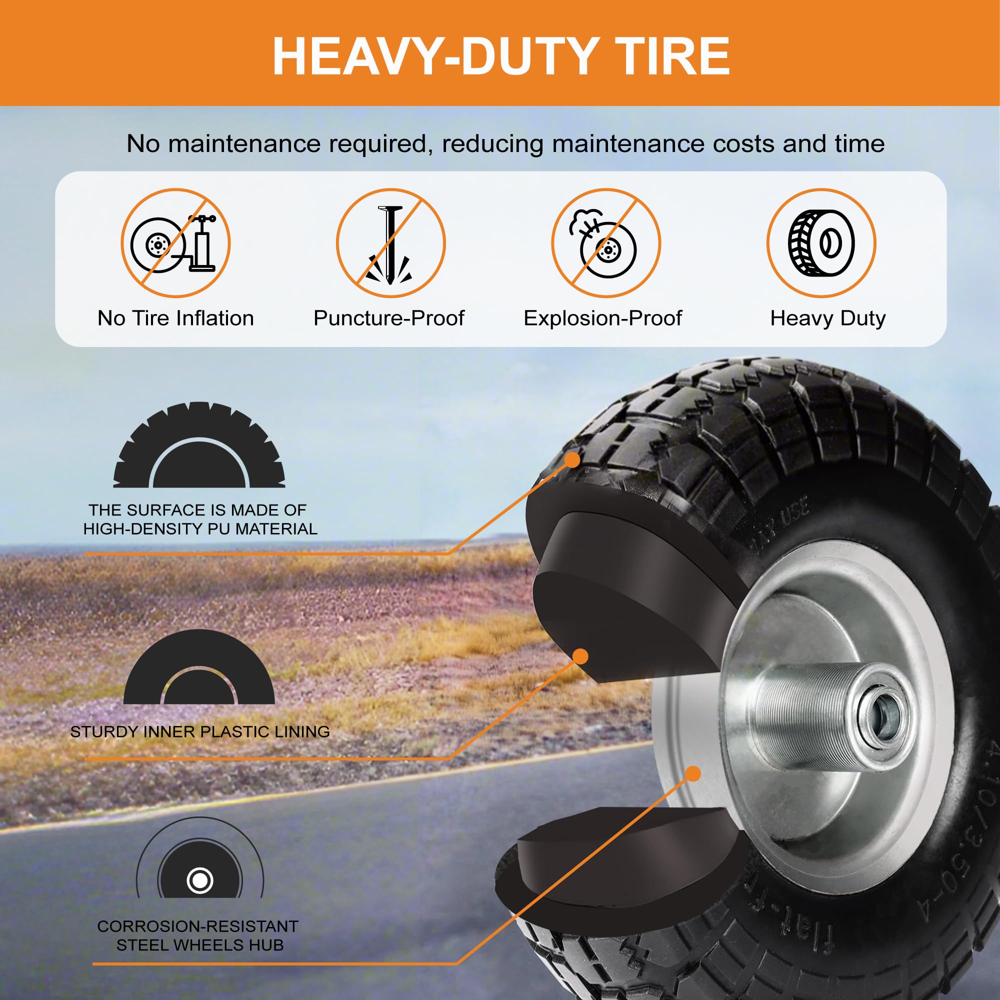 CANWUPON 10 inch solid tire with load-bearing capacity highlighted