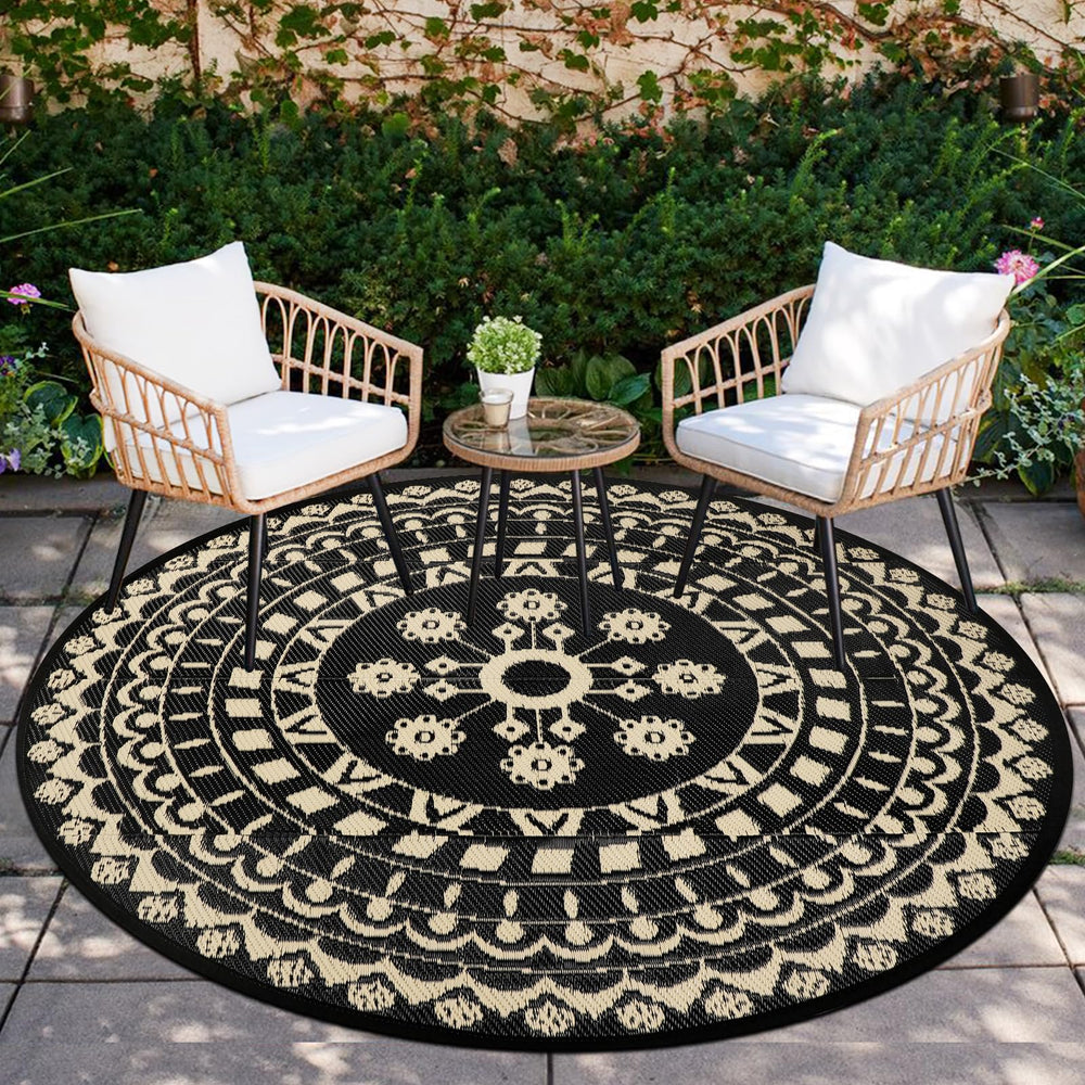 Capslpad 6' Round Outdoor Reversible Mat in beige front view