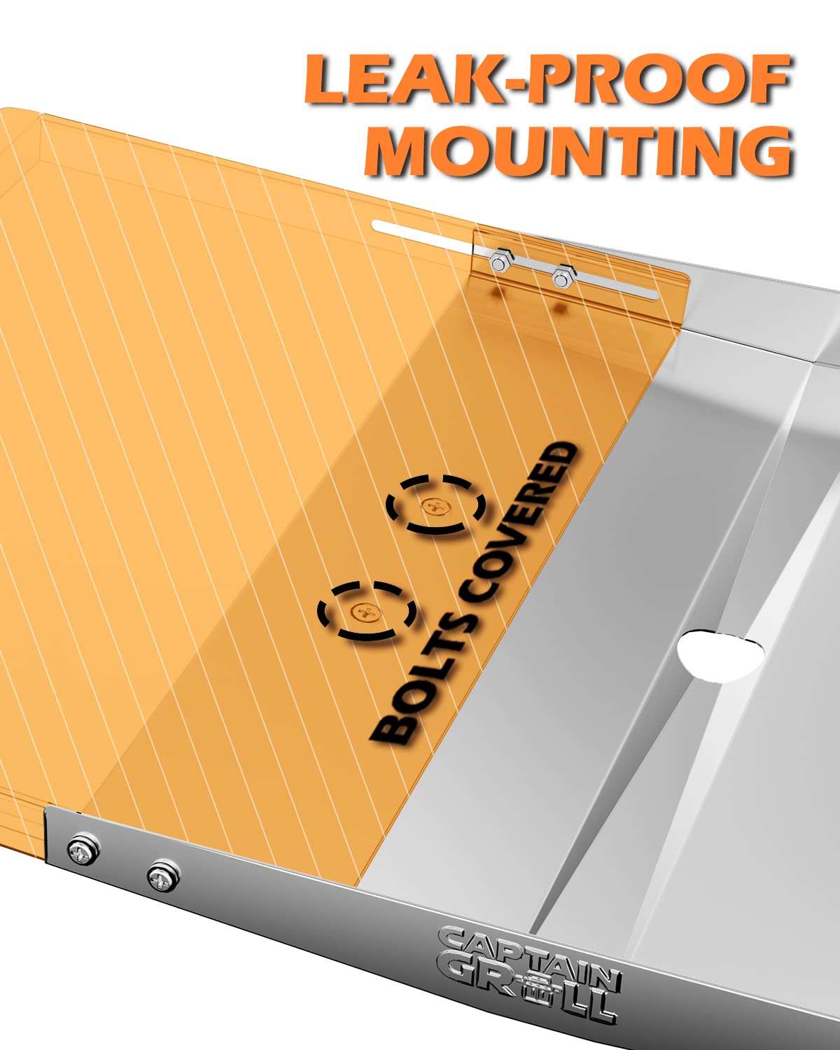 CaptainGrill Grease Tray dimensions showing adjustable length