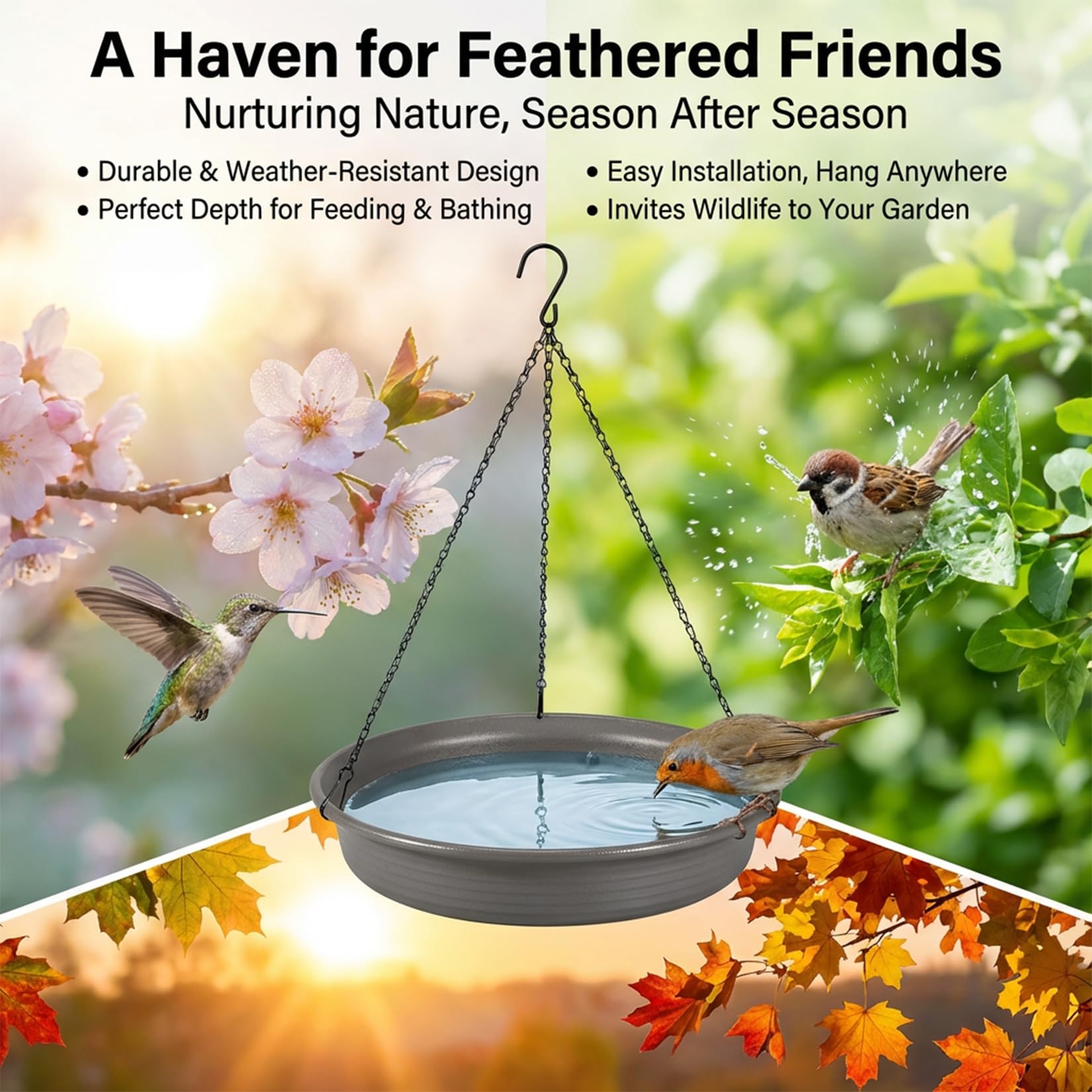 CARGEN Hanging Bird Bath Bowl dark grey tray top view