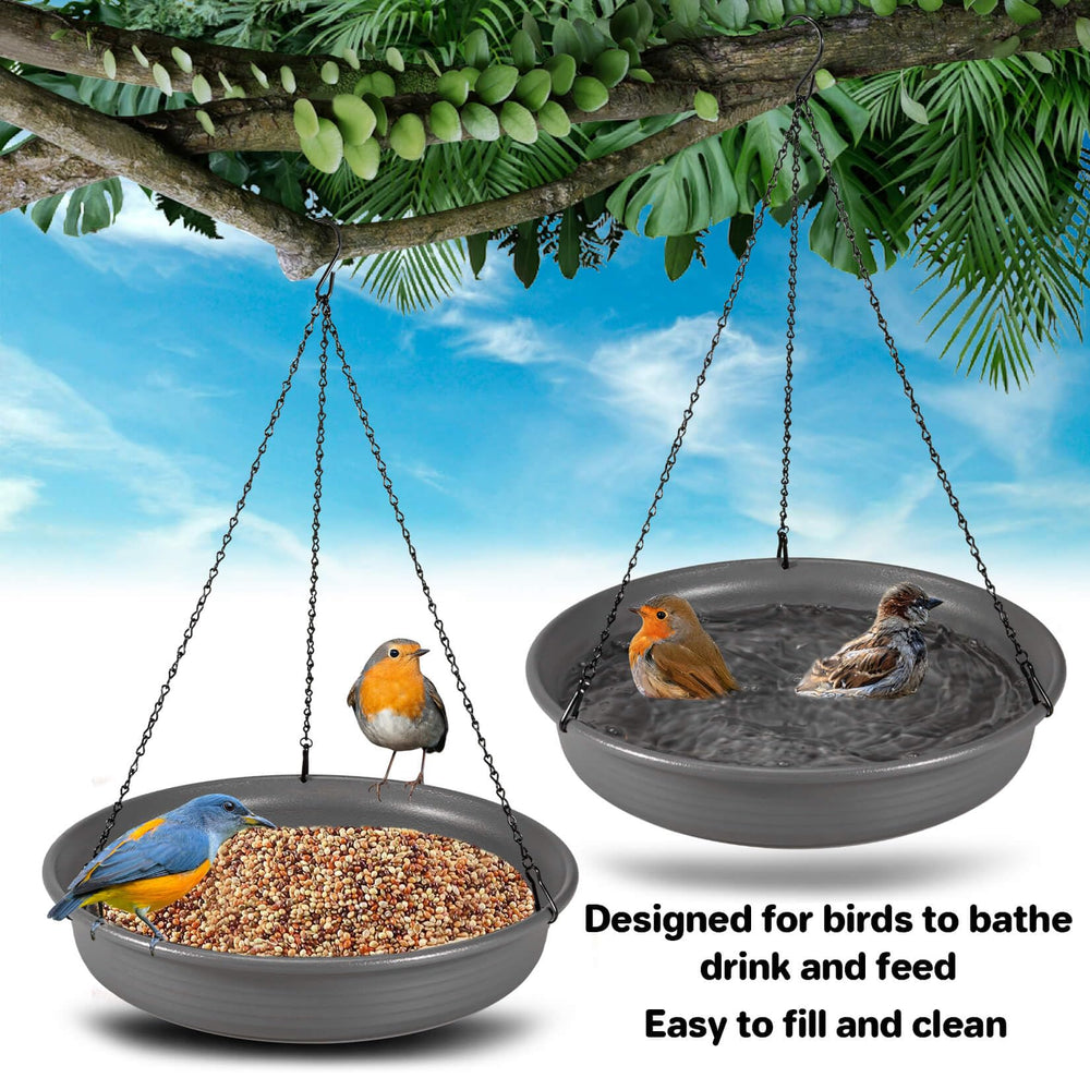 CARGEN Hanging Bird Bath Bowl side view with hanging chains