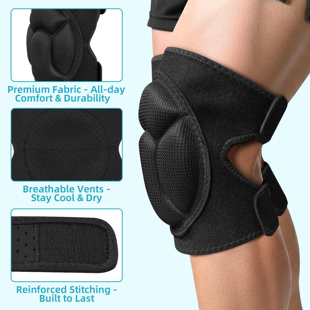 CarryEpic knee pads displayed with gardening tools