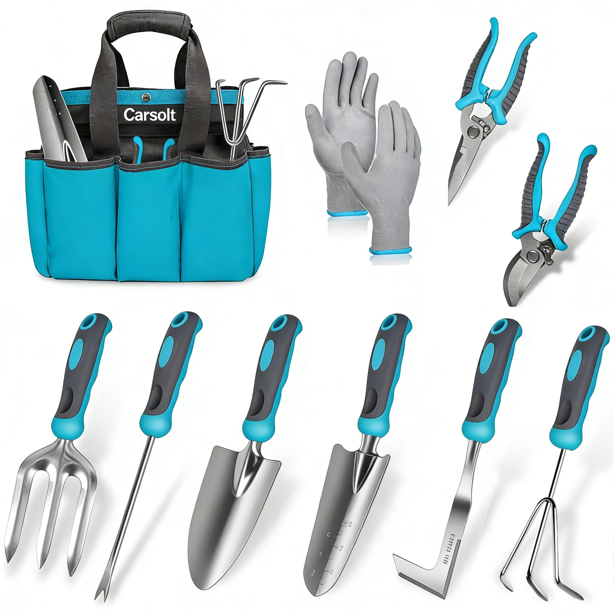 Carsolt 10 Pcs Gardening Tools Set with ergonomic handles
